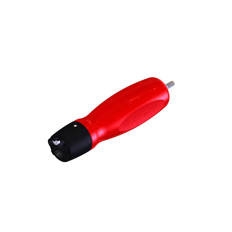Red and black tightening tool on a white background