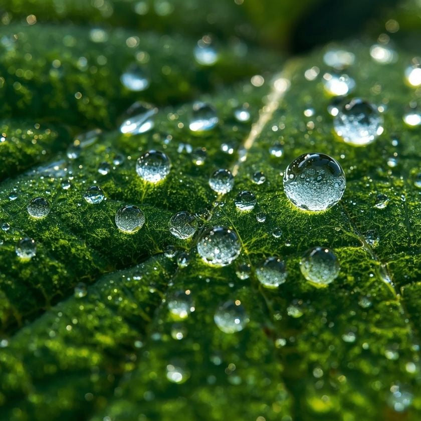 Close-up of water droplets on a green leaf