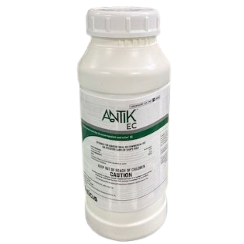 A white bottle of Antik EC Herbicide on a white background.