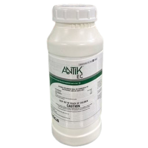A white bottle of Antik EC Herbicide on a white background.