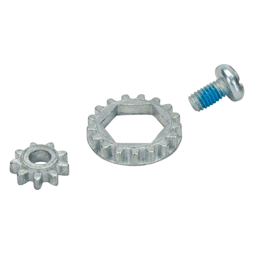 Metal gear and screw on a white background