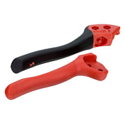 Two pruning shear handles, one black and one red, on a white background.