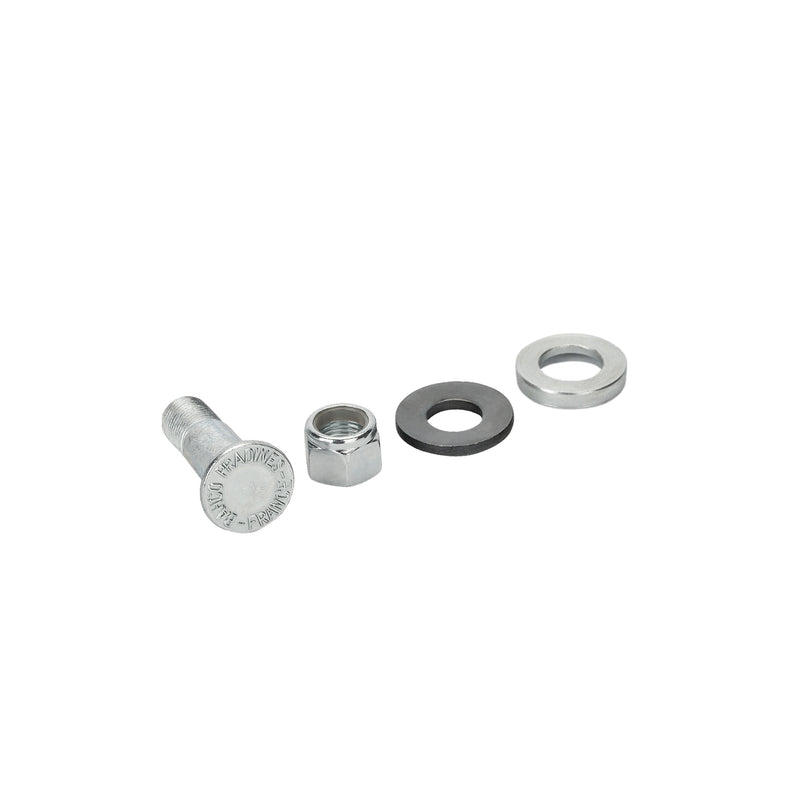 Set of metal bolts and washers on a white background