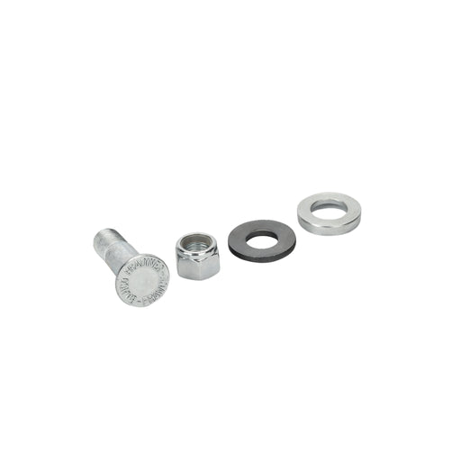 Set of metal bolts and washers on a white background