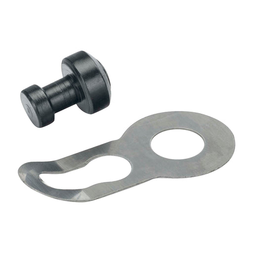 Metallic washer and screw on a white background