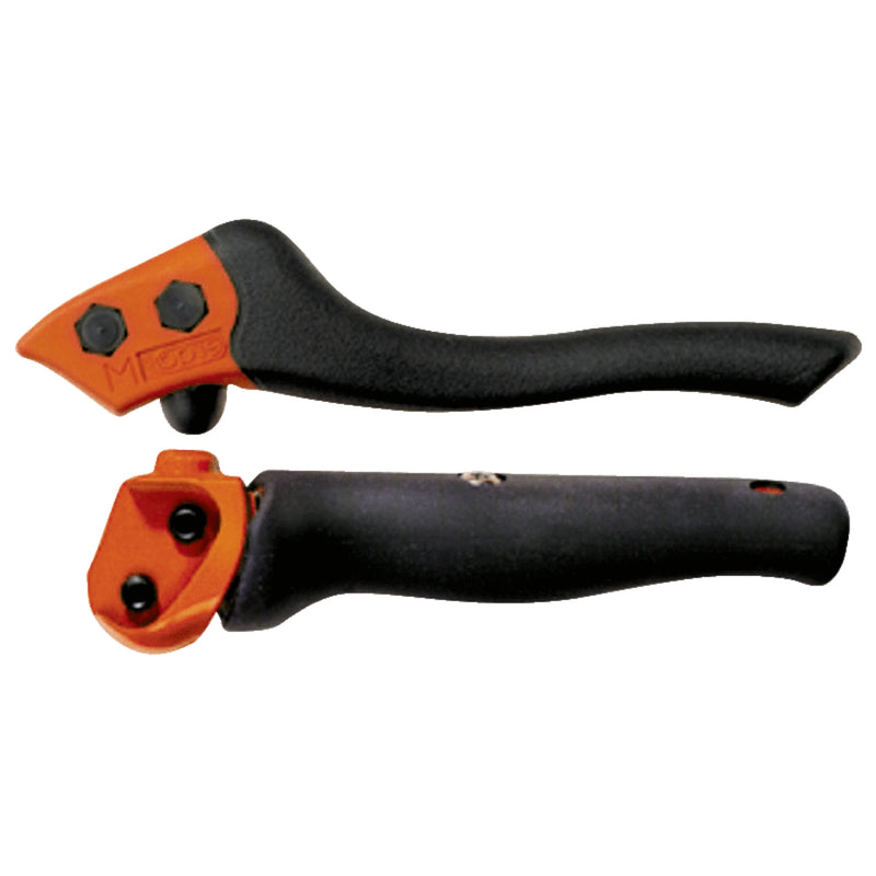 Two black and red handles on a white background