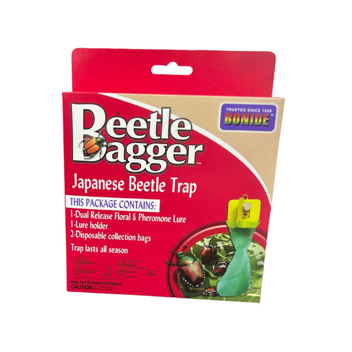 Bonide Beetle Bagger Japanese Beetle Trap red and tan box against a white background