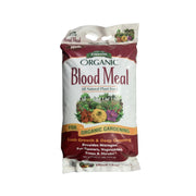 Bag of organic blood meal for gardening on a white background