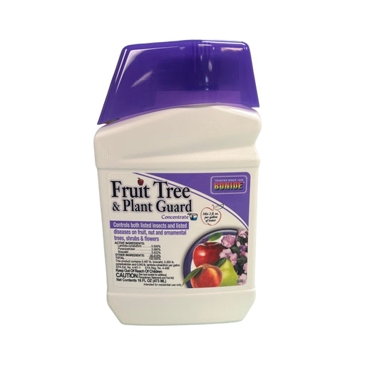 Bottle of Fruit Tree & Plant Guard Concentrate with purple cap on a white background