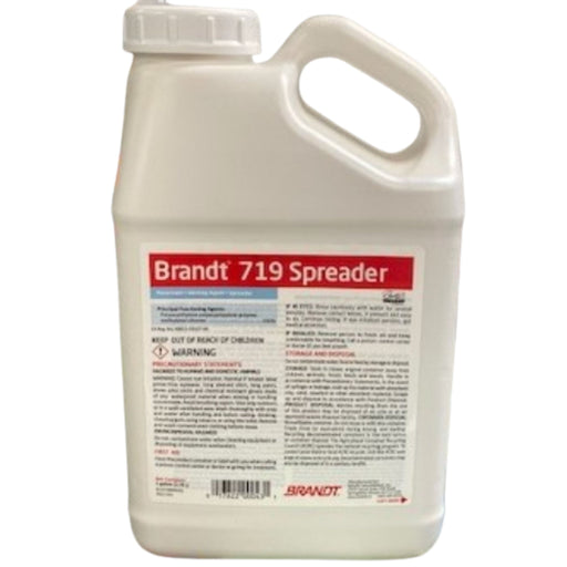 White container with red label labeled 'Brandt 719 Spreader' on a white background