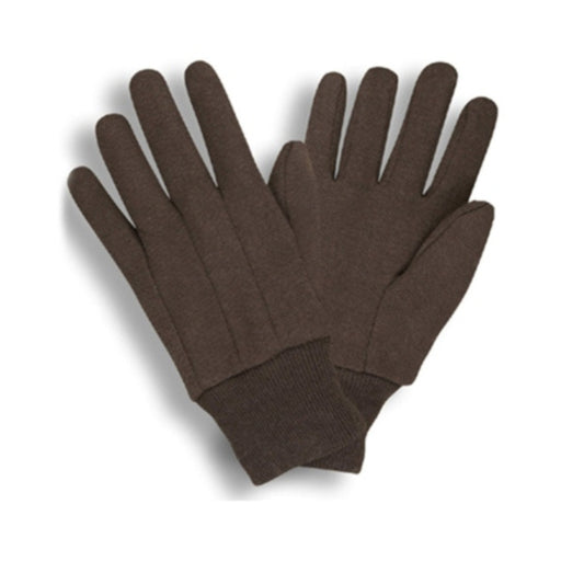 Pair of brown gloves against a white background