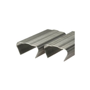 Rows of metal staples on a white background