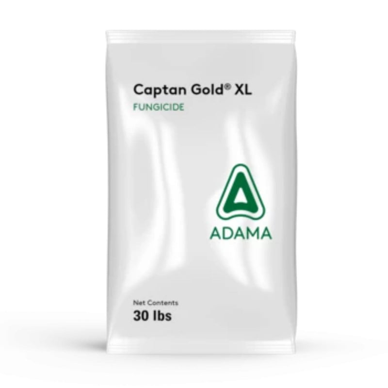 Bag of Captan Gold XL Fungicide with Adama logo on a white background
