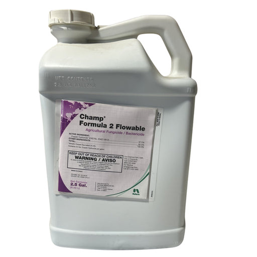 a white jug with a white and purple label against a white background