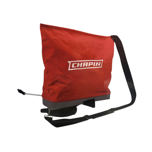 Red Chapin seeder against a white background