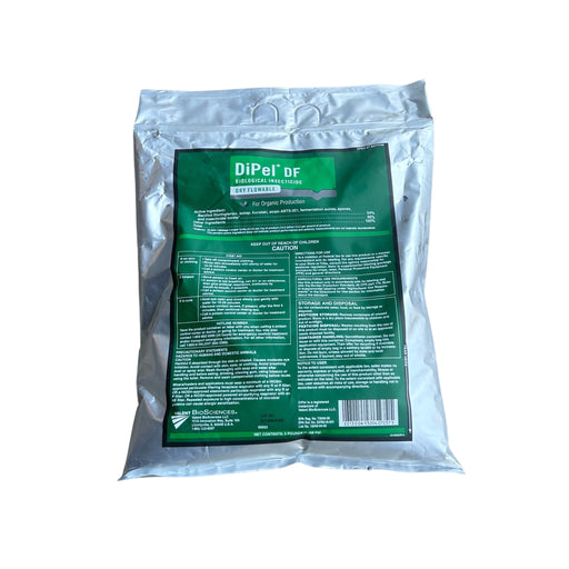 a silver bag with a green label against a white background