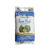 Bag of organic bone meal fertilizer on a white background