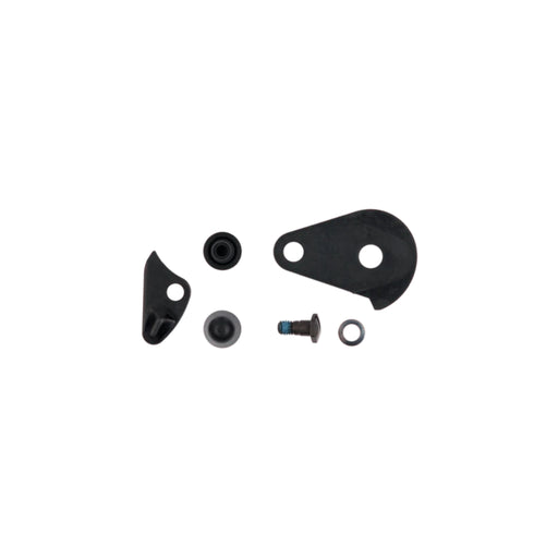 Set of black mechanical parts on a white background