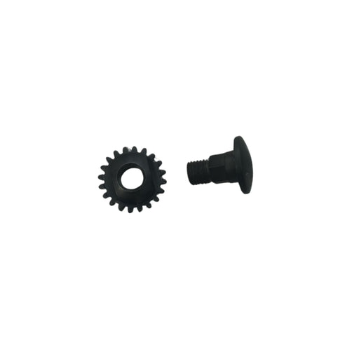 A black segmented nut and a bolt on a white background