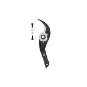 a counter-blade alongside 2 nuts and 2 bolts against a white background