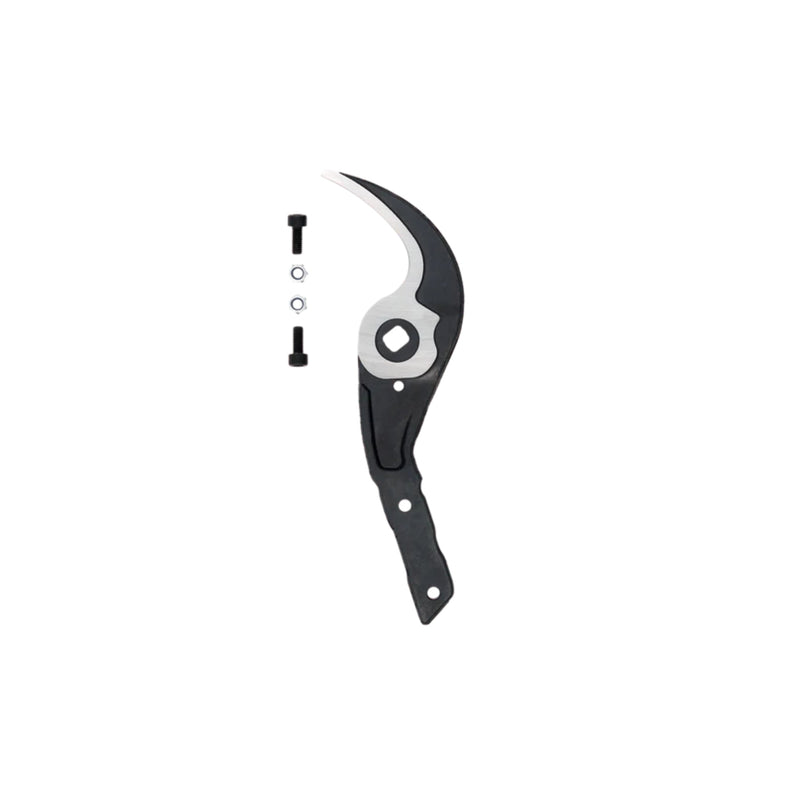 a counter-blade alongside 2 nuts and 2 bolts against a white background