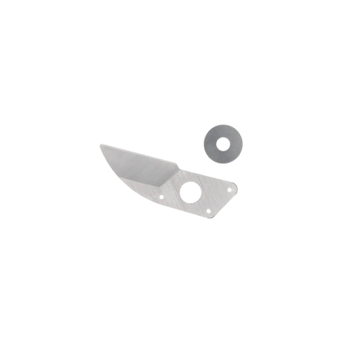 a pruning blade alongside a washer against a white background