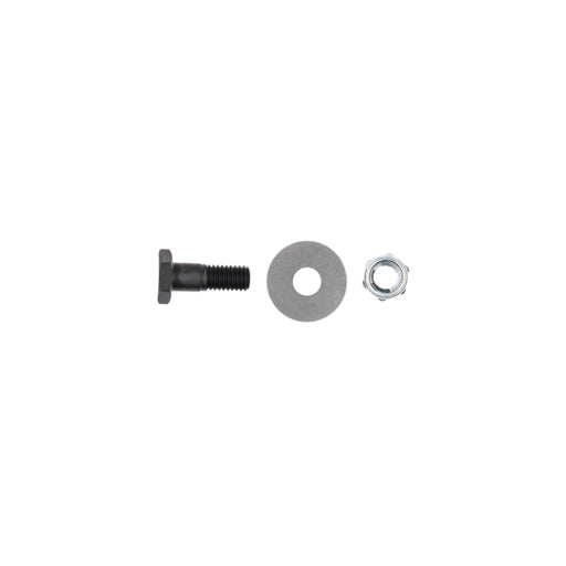 Black screw, washer, and nut on a white background