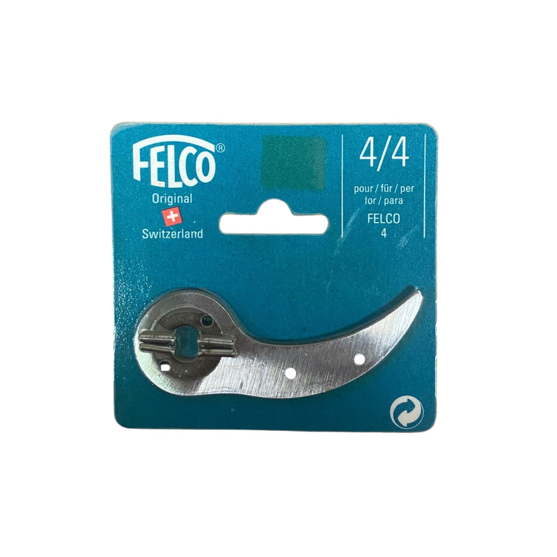 Felco pruner blade and four rivets on a blue card with brand logo on a white background