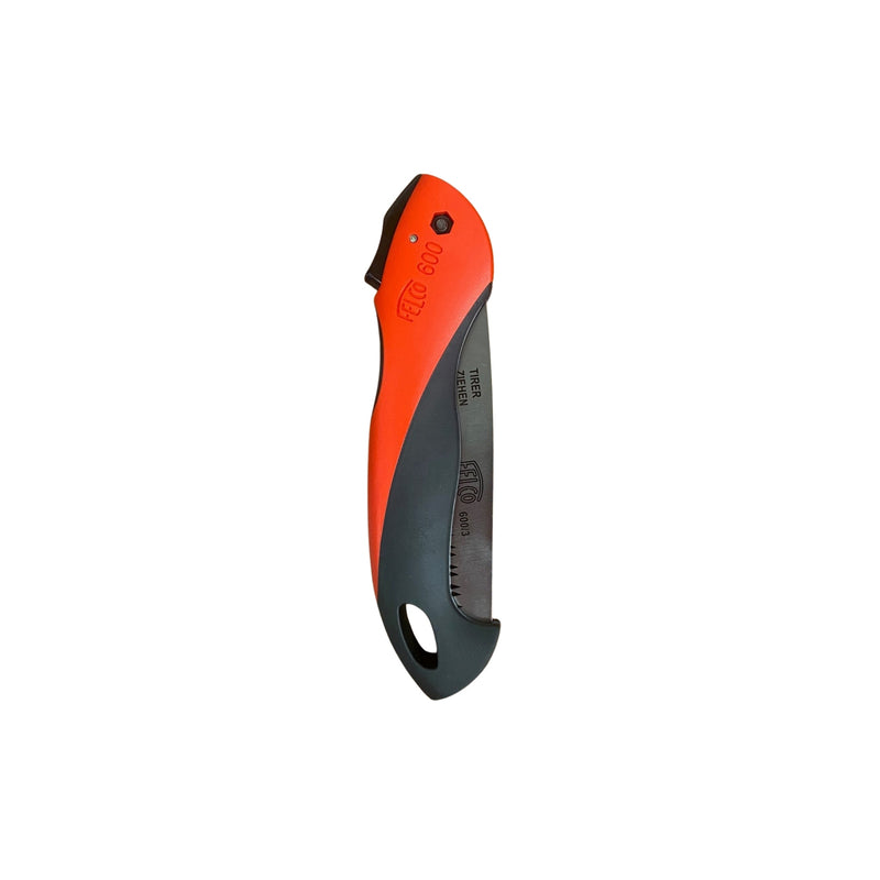 a Felco 600 Folding Pruning saw with the blade folded into the handle on a white background