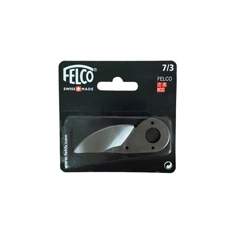 a pruning shear blade in black packing with a Felco 7/3 label on a white background
