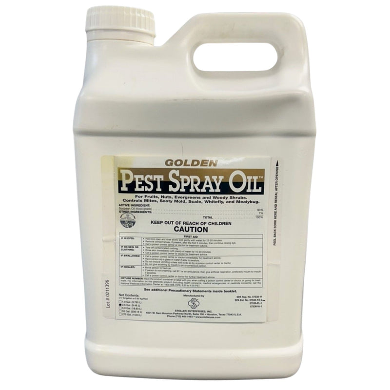 Large white jug of Golden Pest Spray Oil on a white background