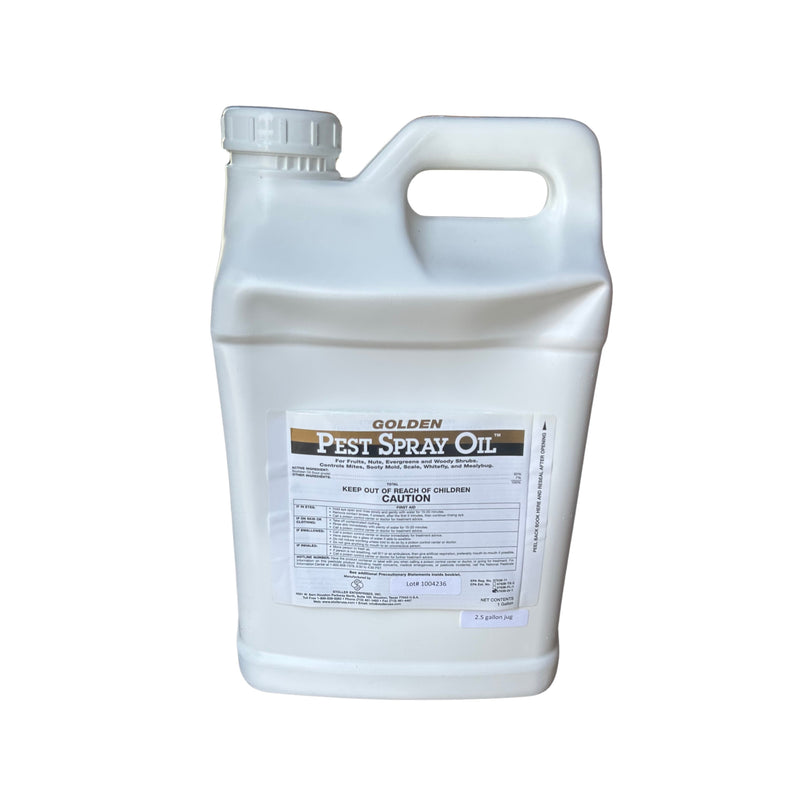 Large white jug of Golden Pest Spray Oil on a white background