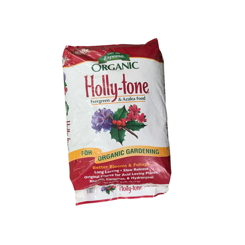 Bag of Espoma Organic Holly-tone Evergreen & Azalea Food on a white background