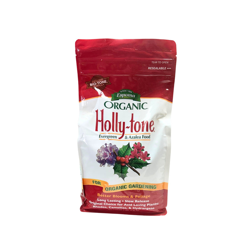 Bag of Organic Holly-tone fertilizer on a white background