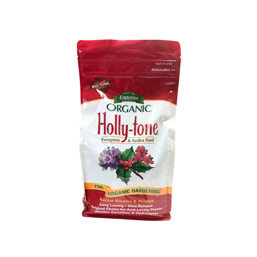 Bag of Organic Holly-tone fertilizer on a white background