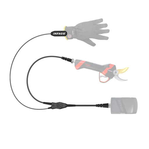Cable wires with glove and pruning shears against a white background