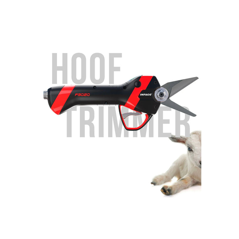 hoof trimming tool along side a white lamb and the words "Hoof Timmer" on a white background
