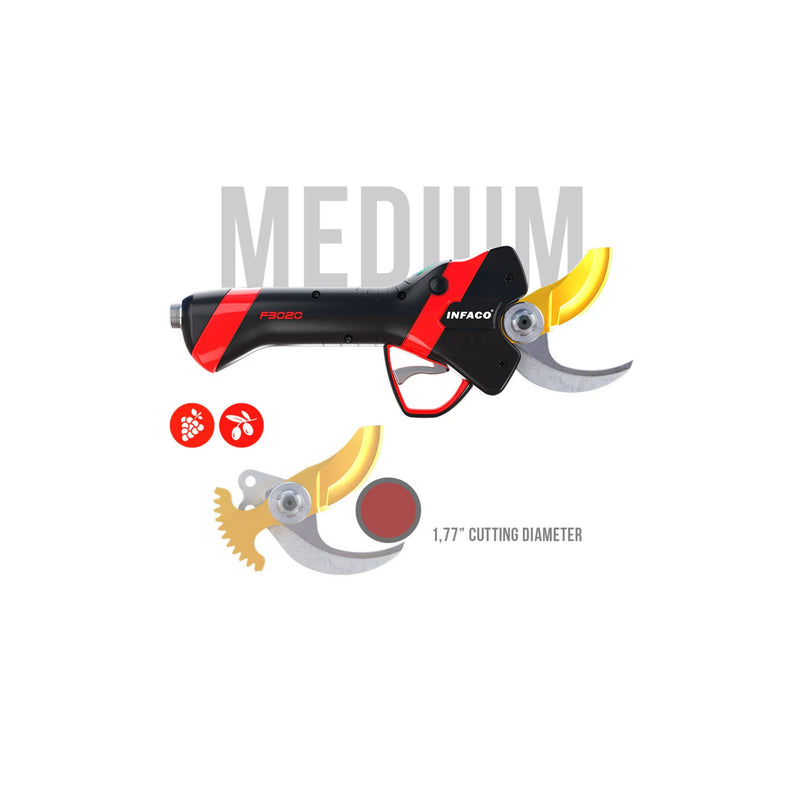 Agricultural pruner with red and black handle on a white background