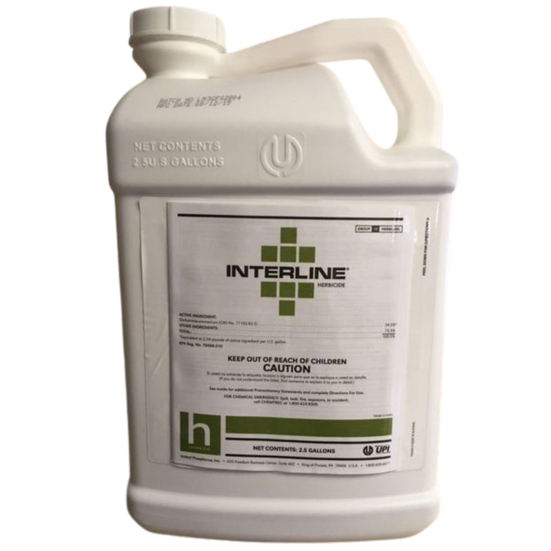 A white jug of Interline Herbicide on a white background.