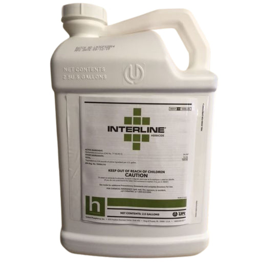 A white jug of Interline Herbicide on a white background.