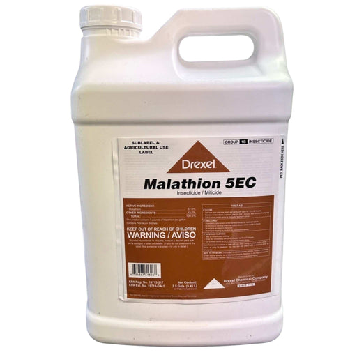 Drexel Malathion 5EC pesticide container on a white background