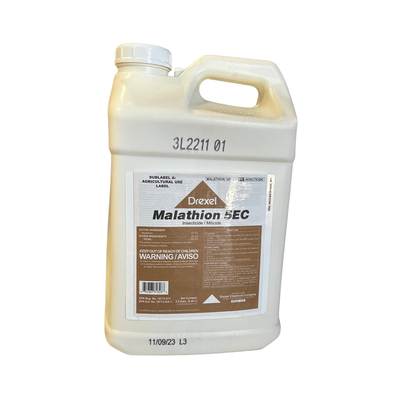 A white jug with a brown and white label against a white background