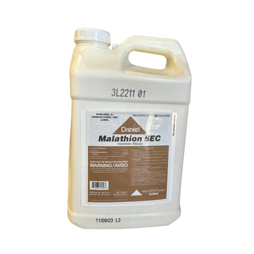 A white jug with a brown and white label against a white background