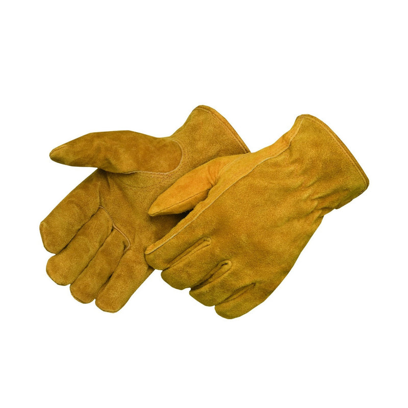 Pair of brown leather gloves on a white background