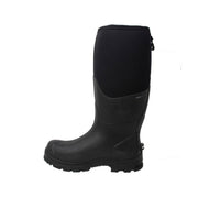 Black rubber boot on a white background