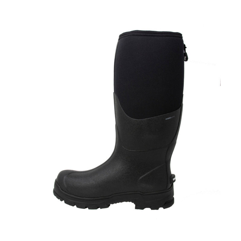 Black rubber boot on a white background