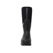Black rubber boot on a white background
