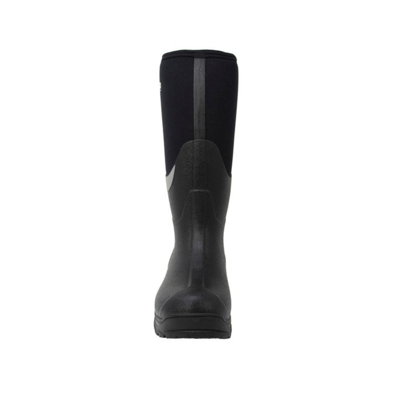 Black rubber boot on a white background
