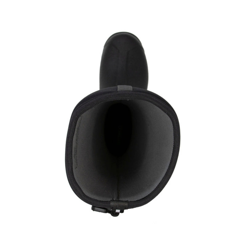 Black rubber boot on a white background