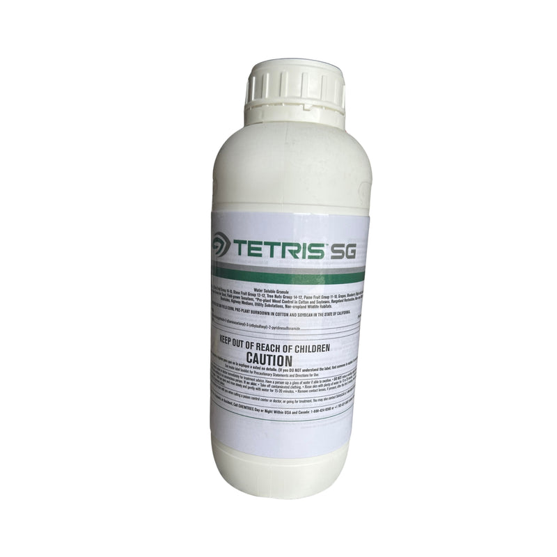 White Tetris SG bottle with a label on a white background